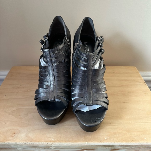 Lauren Ralph Lauren platform heels in metallic gray. - Picture 2 of 10